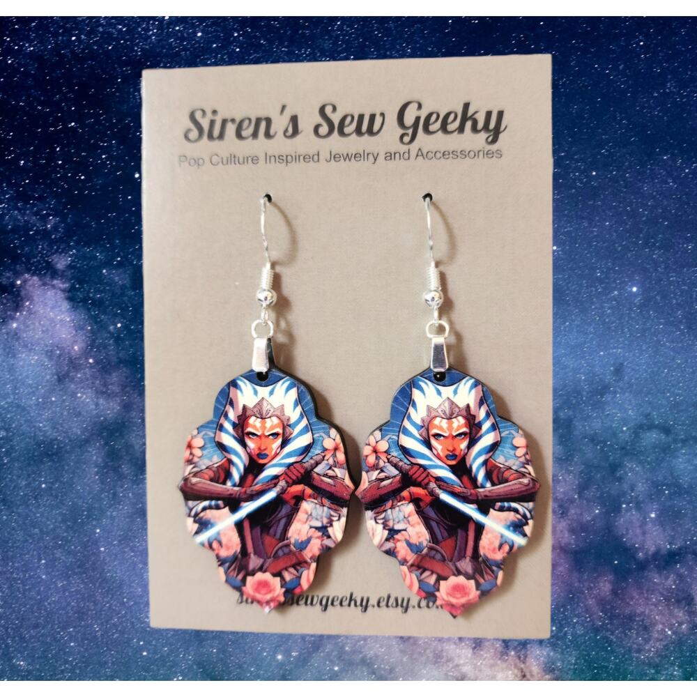 Ahsoka Tano Star Wars Clone Wars Floral Fan Art Earrings